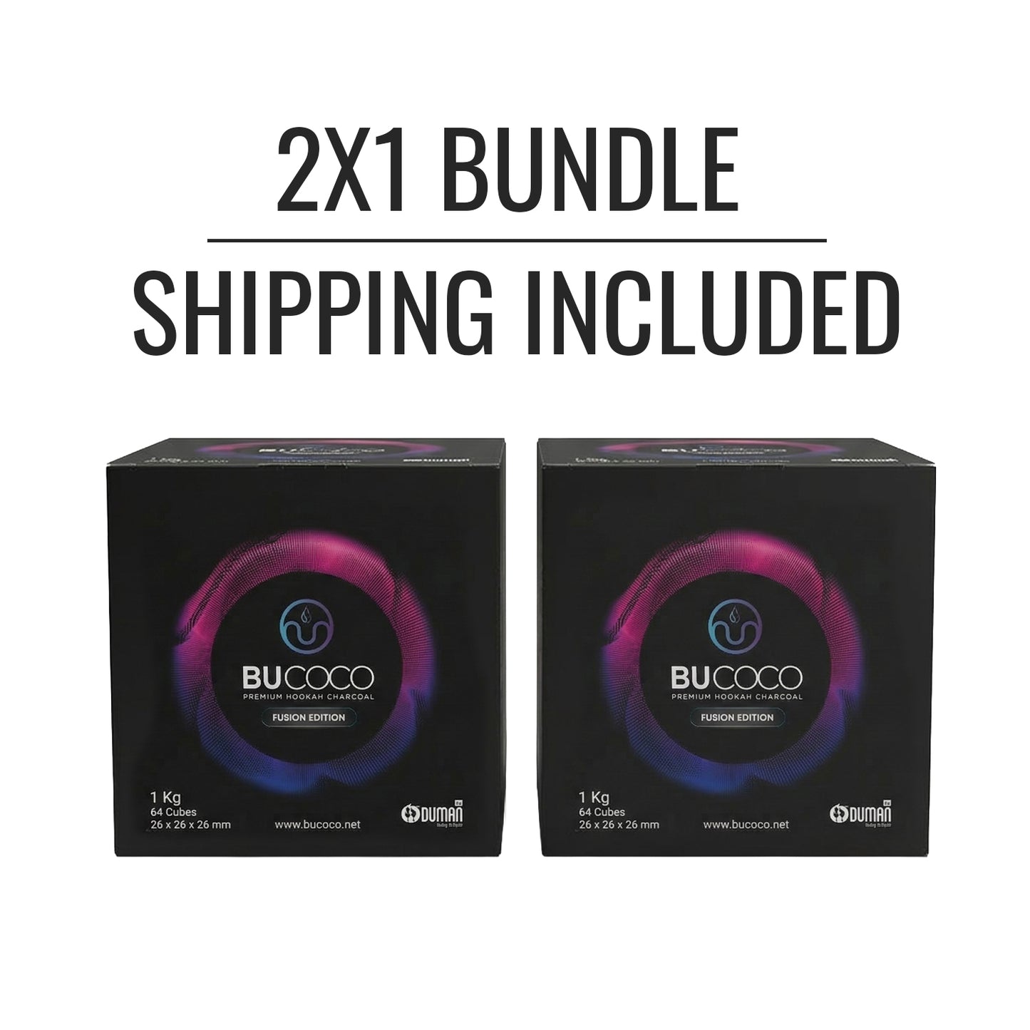 BUCOCO Premium Natural Hookah Charcoal 26mm – 2x1kg Bundle (Shipping Included)