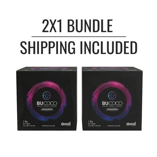 BUCOCO Premium Natural Hookah Charcoal 26mm – 2x1kg Bundle (Shipping Included)